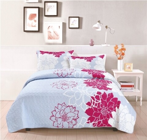 Set cuvertura matlasata Magenta, Heinner Home, 200 x 220 cm/ 2 x 50 x 70 cm, 100% poliester, bleu/lila/alb