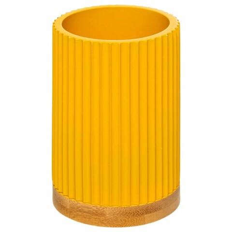 Suport pentru periute si pasta de dinti Colors, 5five, Ø 7.1 x 11 cm, polirasina/bambus, galben mustar