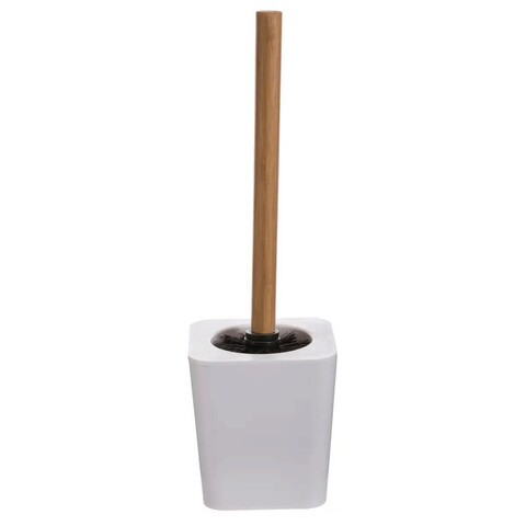 Perie pentru toaleta cu suport Natureo, 5five, 11.6 x 11.6 x 38 cm, bambus, alb
