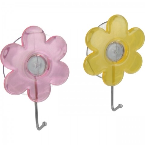 Set 2 carlige cu ventuza Flower, Metaltex, ventuze din PVC/metal, multicolore