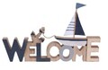 Decoratiune Welcome, 30x2x19 cm, lemn, albastru inchis