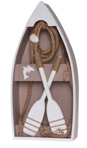 Decoratiune Boat, 18.5x8x40.5 cm, lemn, alb/taupe