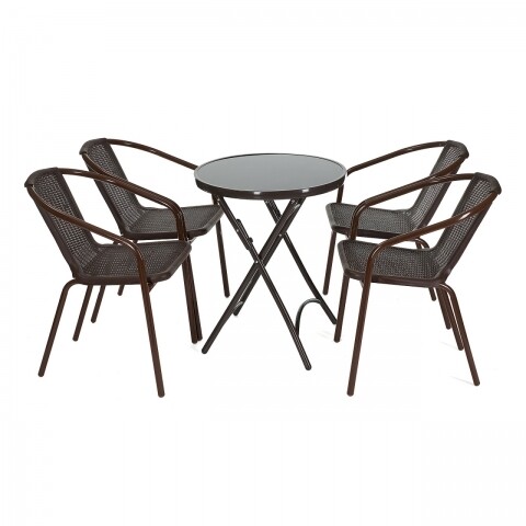 Set mobilier de gradina Royal, Heinner Home, 5 piese, plastic/sticla/otel, maro