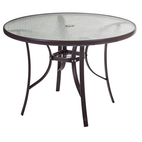 Masa pentru gradina Neila, Ø 120 x 72 cm, otel/sticla, maro