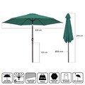 Monty Kerti/terasz napernyő, Ø 300 cm, Ø38 mm, szélgátló rendszer, billenő és forgattyús, alumínium, zöld