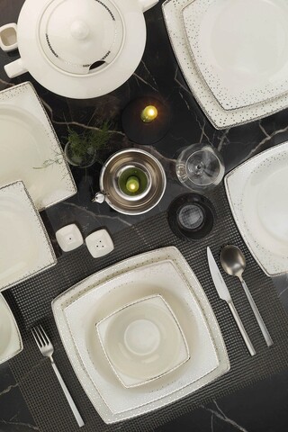 Serviciu de masa 62 piese BNMR62YT4301175020, Kutahya Porselen, portelan, alb/argintiu