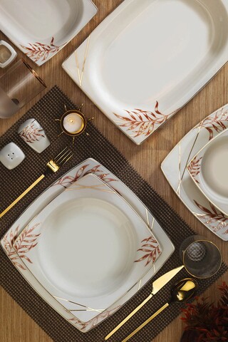 Serviciu de masa 62 piese BNMR62YT430122622, Kutahya Porselen, portelan, alb/bronz