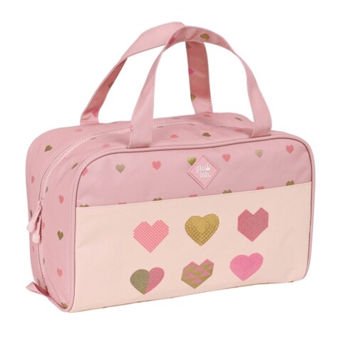 Geanta necesitati pentru scoala, Glow Lab, Hearts, 31 x 14 x 19 cm, poliester, multicolor