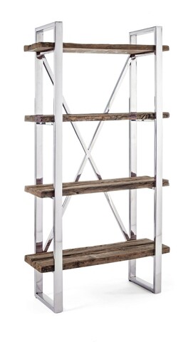 Corp biblioteca Stanton, Bizzotto, 90x35x180 cm, lemn reciclat/sticla temperata/inox