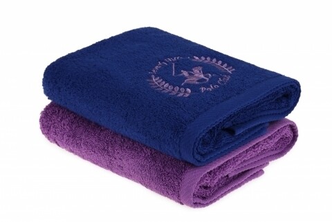 Set 2 prosoape de maini, Beverly Hills Polo Club, 50x90 cm, 100% bumbac, albastru inchis/lila