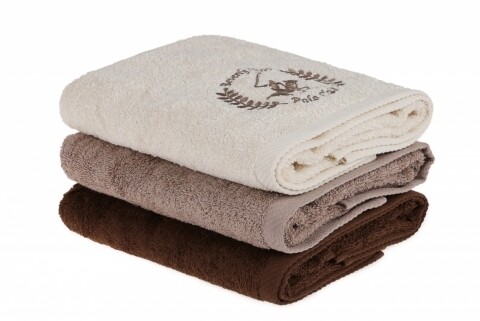 Set 3 prosoape de maini Beverly Hills Polo Club, 50x90 cm, 100% bumbac, Cream/Light Brown/Dark Brown