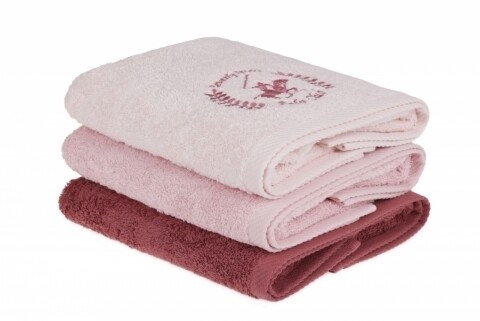 Set 3 prosoape de maini Beverly Hills Polo Club, 50x90 cm, 100% bumbac, Pink/Powder/Dusty Rose