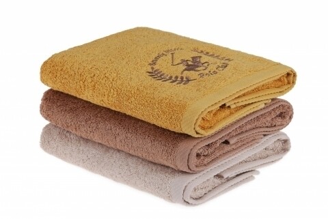 Set 3 prosoape de maini Beverly Hills Polo Club, 50x90 cm, 100% bumbac, Rock/Light Brown/Mustard