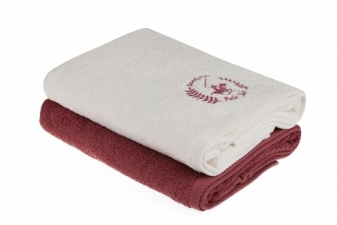 Set 2 prosoape de baie Evolution, Beverly Hills Polo Club, 70 x 140 cm, 100% bumbac, Crem/Roz inchis