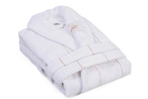 Halat de baie unisex, Beverly Hills Polo Club, 100% bumbac, S/M, White/Beige