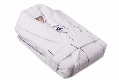 Halat de baie unisex, Beverly Hills Polo Club, 100% bumbac, XS/S, White/Dark Blue