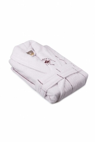 Halat de baie unisex, Beverly Hills Polo Club, 100% bumbac, M/L, White/Maroon