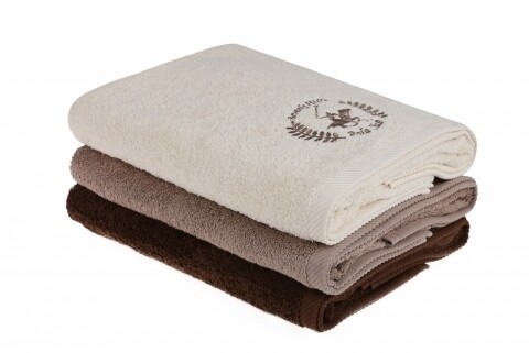 Set 3 prosoape de baie Evolution, Beverly Hills Polo Club, 70 x 140 cm, 100% bumbac, Crem/Maro deschis/Maro inchis