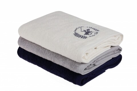 Set 3 prosoape de baie Beverly Hills Polo Club, 70x140 cm, 100% bumbac, White/Grey/Dark Blue