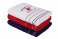 Set 3 prosoape de baie Beverly Hills Polo Club, 70x140 cm, 100% bumbac, White/Dark Blue/Red