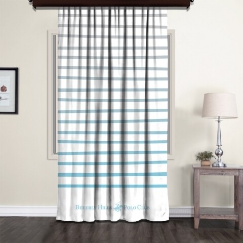 Draperie Beverly Hills Polo Club, Crt 06, 140x260, 100% poliester, alb/albastru