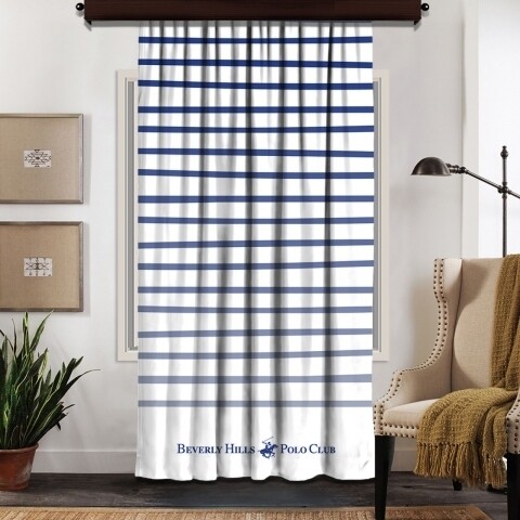 Draperie Beverly Hills Polo Club, Crt 06-2, 140x260, 100% poliester, alb/albastru