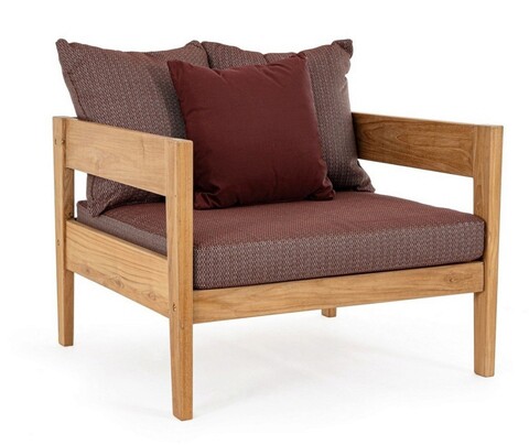 Fotoliu pentru gradina/terasa Kobo, Bizzotto, 90 x 90 x 79 cm, lemn de tec certificat Fsc/tesatura olefin, rosu wine