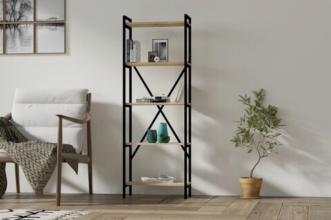 Corp biblioteca, Asse Home, Kinder, 72x170x25 cm, PAL, Stejar / Negru