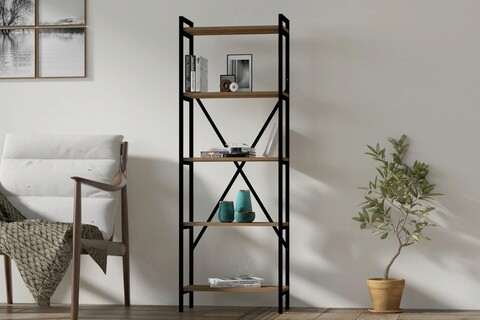 Corp biblioteca, Asse Home, Kinder, 72x170x25 cm, PAL, Nuc / Negru