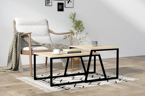 Masuta de cafea, Asse Home, Boyce, 75x37x50 cm, PAL, Stejar / Negru