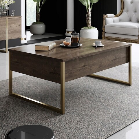 Masuta de cafea, Bexley, Luxe, 90x60x40 cm, PAL, Nuc / Aur