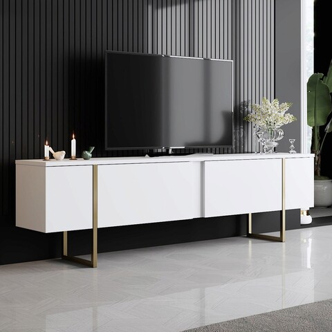 Comoda TV, Bexley, Luxe, 180x30x50 cm, PAL, Alb/Auriu