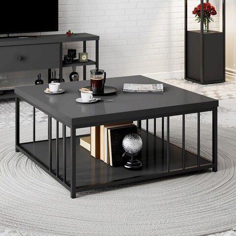 Masuta de cafea, Bexley, Zenn, 90x90x40 cm, PAL, Antracit / Negru