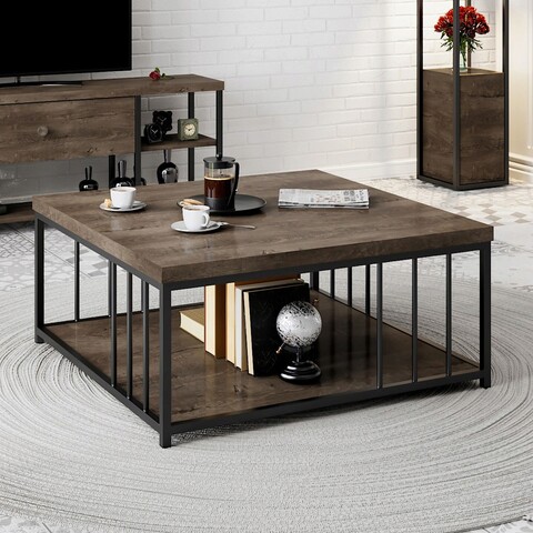 Masuta de cafea, Bexley, Zenn, 90x90x40 cm, PAL, Nuc / Negru