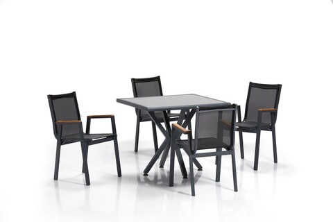 Set masa si scaune de gradina 5 piese, Clara, Samara 2, Aluminiu, Gri/Negru