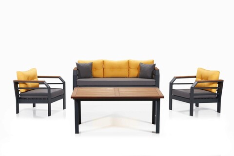 Set mobilier de gradina, Hanah Home, Assento 3+1+1+M, Cadru: 100% ALUMINIU, Galben / Gri / Negru