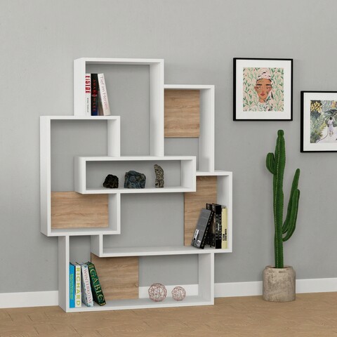 Corp biblioteca, Decortie, Barce, 101x132x22 cm, PAL, Alb / Stejar