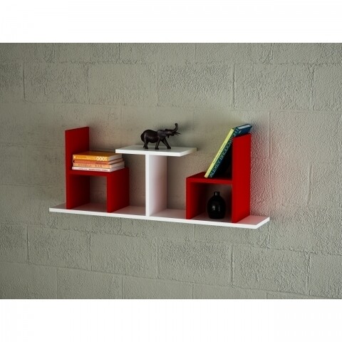 Raft pentru perete, Wooden Art, Sense White Red, 110x43x22 cm