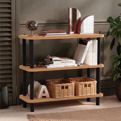 Corp biblioteca, Dora, Step, 80x75x28 cm, PAL, Negru / Pin Atlantic
