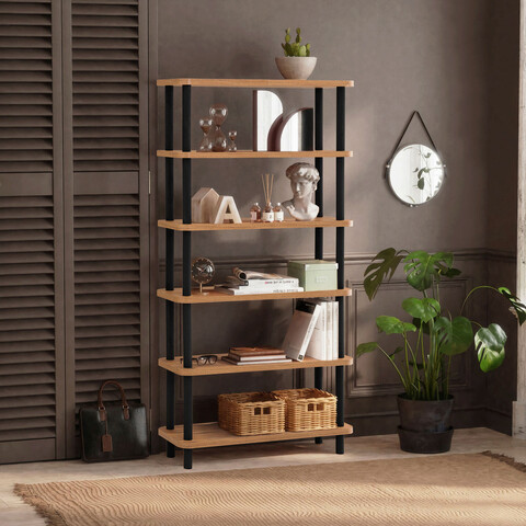 Corp biblioteca, Dora, Gala, 80x168 cm, PAL, Negru / Pin Atlantic