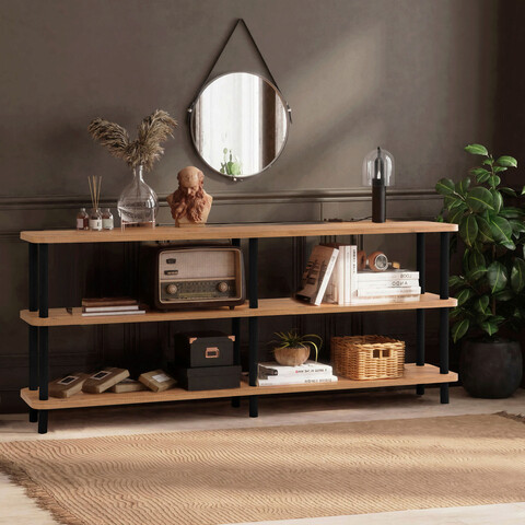 Corp biblioteca, Dora, Zen, 180x74 cm, PAL, Negru / Pin Atlantic