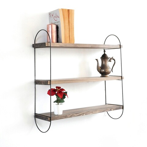 Raft de perete, Evila Originals, Wr041, 60x55x15 cm, Lemn, Nuc / Negru