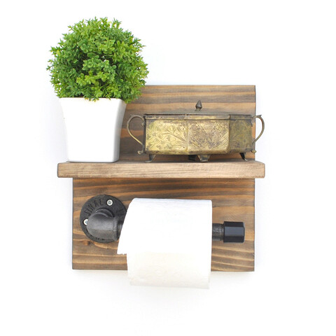 Raft de perete, Evila Originals, Boruraf172, 30x14x12 cm, Lemn, Nuc / Negru