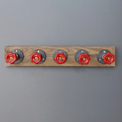 Raft de perete, Evila Originals, Boruraf085, 50x11x9 cm, Lemn, Nuc / Negru / Roșu