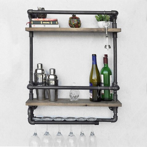 Raft de perete, Evila Originals, Boruraf104, 60x67x17 cm, Lemn, Nuc / Negru