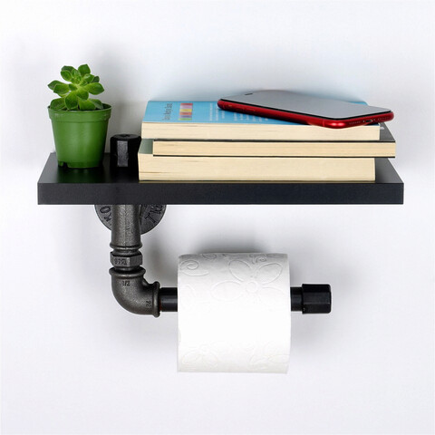 Suport pentru hartie igienica, Evila Originals, Boruraf239, 30x12x23 cm, MDF , Negru/Argintiu