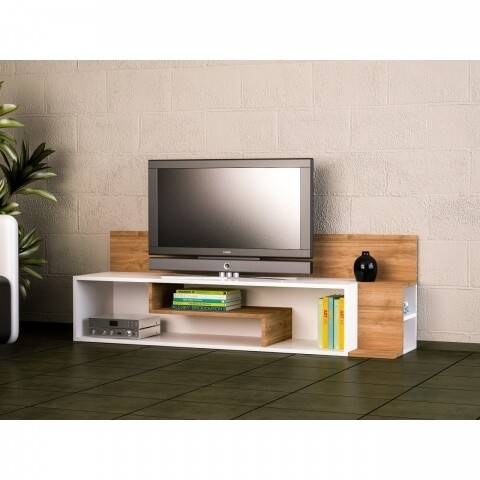 Comoda TV, Wooden Art, Stream White Walnut, 161.8x52.8x39 cm