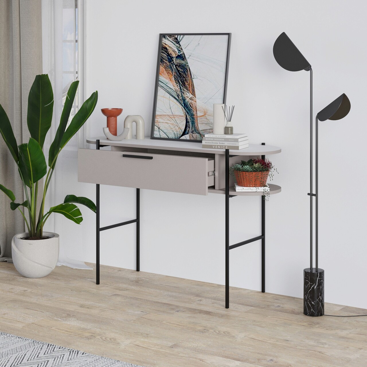 Consola, Homitis, Otis, 130x86.2x38 cm, Alb / Moca mezoni.ro