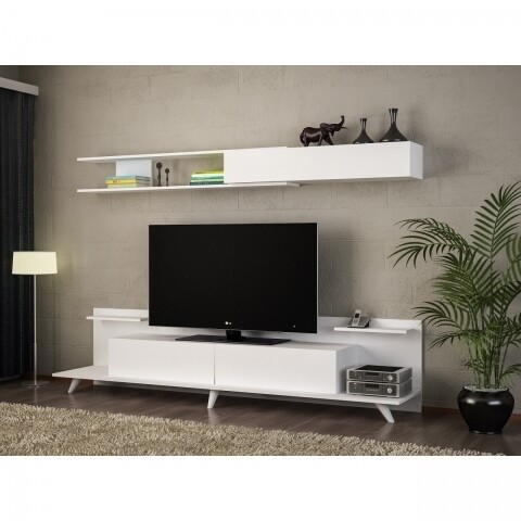 Comoda TV cu raft, Wooden Art, Dore White