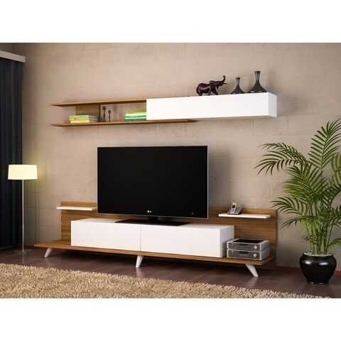 Comoda TV cu raft, Wooden Art, Dore White Walnut